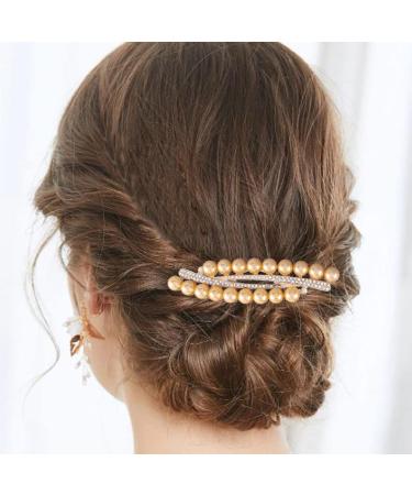 Bohend Rhinestone Hair Comb Crystal Pearl Hairpieces Wedding Hair Accessories Jewelry for Women and Girls (Champagne)
