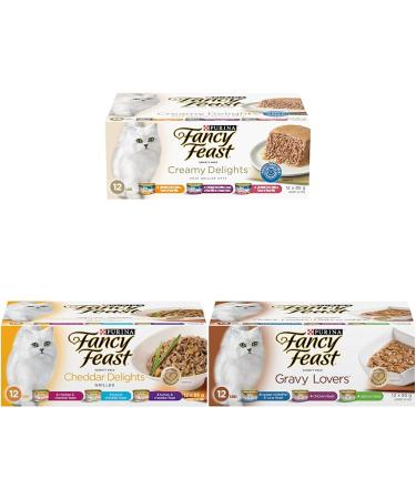 Fancy Feast Wet Cat Food Creamy Delights Variety Pack 85g & Fancy Feast Wet Cat Food Cheddar Delights Grilled Variety & Fancy Feast Wet Cat Food Gravy Lovers Variety Pack 85 g