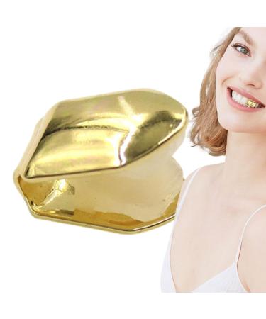 Gold grille for teeth gold tooth cap - hip hop grillz glossy 14k gold -plated |Top tooth single grill cap teeth jewelry party accessories for women men grills mouth puzzle