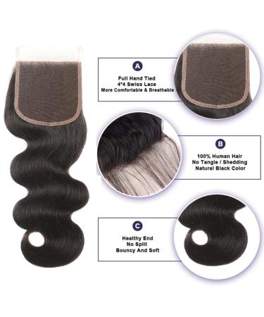 Karbalu 10A Brazilian Human Hair Body Wave 3 Bundles with Lace Closure - 100% Unprocessed Remy Human Hair Bundles - Wet and Wavy - Natural Color - 14 16 18+12 - Buy Online on GoSupps.com