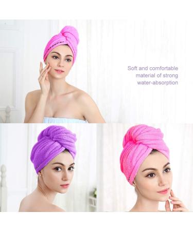 Frcolor Hair Drying Towel Set - Ultra Absorbent Twist Hair Turban Duo in Pink Purple | Hair Wrap Cap for Quick Drying - Buy Online on GoSupps.com