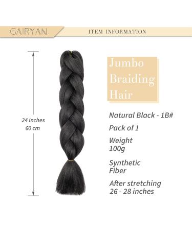 Gairyan Jumbo Braids Extensions - 60cm Ombre Synthetic Braid Art Hair (1 Piece 100g) - Natural Black Afro Hair for Box Crochet Braids - Buy Online on GoSupps.com
