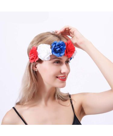 minkissy Rose Flower Headband Day of the Dead Headpiece Wedding Festival Headband for Christmas Halloween (Red White Blue) - Buy Online on GoSupps.com