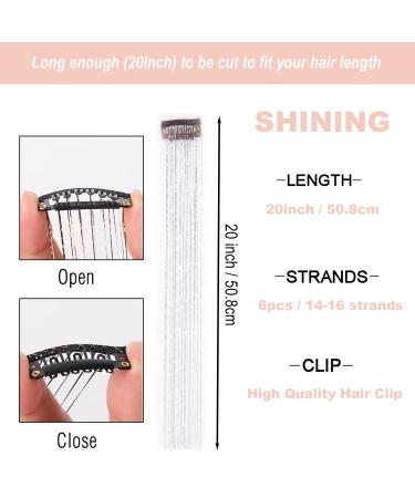 Shining Silver Clip-in Hair Tinsel Kit - 6Pcs 20 Inch Glitter Extensions with Clips for Women, Girls, Kids - Heat Resistant Fairy Sparkle Strands - Festival Gift - Buy Online on GoSupps.com