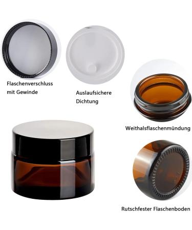 Set of 6 Refillable 30ml Cosmetic Cream Containers - Brown Glass Ointment Pots with Lids & Liners - Ideal for Travel & DIY - Buy Online on GoSupps.com