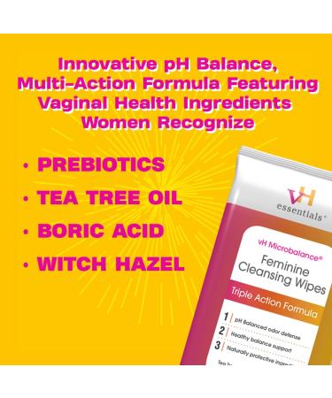 vH Essentials Feminine Cleansing Wipes | pH Balanced Tea Tree & Aloe Odor-Blocking Paraben-Free - Soothing Care for Vaginal & Perianal Health - Buy Online on GoSupps.com