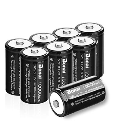 BONAI D Rechargeable Batteries 10,000mAh 1.2V Ni-MH High Capacity High Rate D Size Battery Rechargeable d Cell Batteries high Capacity(8 Pack) 8 D Batteries