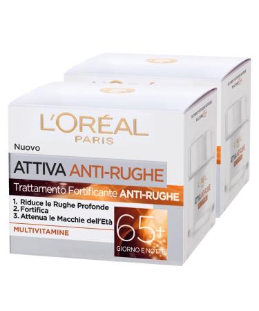 L'Oréal Paris Active Anti-Wrinkle Face Cream Day and Night Fortifying Multivitamin Treatment for Mature Skin - 2 x 50ml Jars