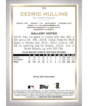 2019 Topps Gallery Baseball #96 Cedric Mullins RC Rookie Card Baltimore Orioles - Official MLB Trading Card - Buy Online on GoSupps.com