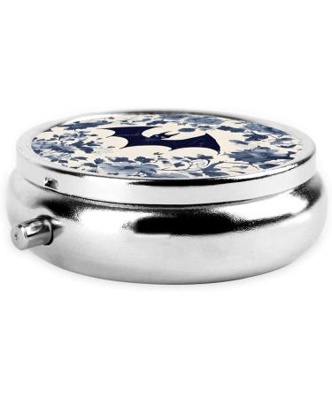 Bat Pattern Round Pill Box - 3 Compartment Mini Decorative Travel Organizer for Pills & Vitamins - Buy Online on GoSupps.com
