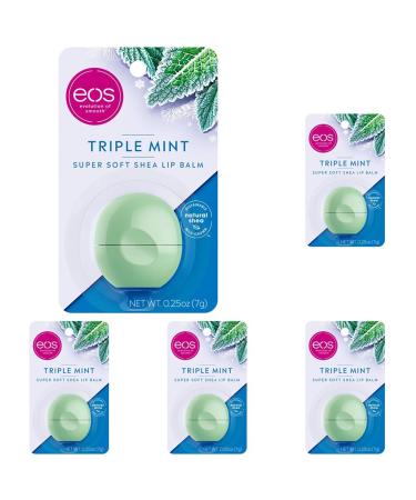 eos Super Soft Shea Sphere Lip Balm - Triple Mint | Deeply Hydrates and Seals in Moisture | Sustainably-Sourced Ingredients | 0.25 oz (Pack of 5) Triple Mint 0.25 Ounce (Pack of 5)