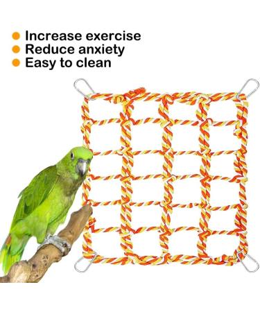 Bird Rope Climbing Network & Hammock Swing - Cotton Climbing Rope for Small Pets | 4 Hooks for Rats Hamsters & Ferrets (27.9 x 20.1cm) - Sky Blue - Buy Online on GoSupps.com