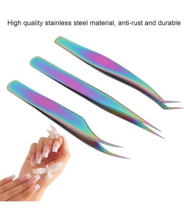 Nail Art Tweezers False Eyelashes Tweezers 3 Pieces Curved and Pointed Straight Half-Curved Makeup Tweezers Rainbow Stainless Steel Precision Jewelry-Making T - Buy Online on GoSupps.com