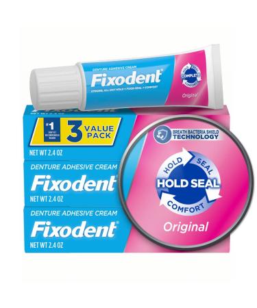 Fixodent Complete Original Denture Adhesive Cream, 2.4 oz, 3 Pack (Packaging May Vary)