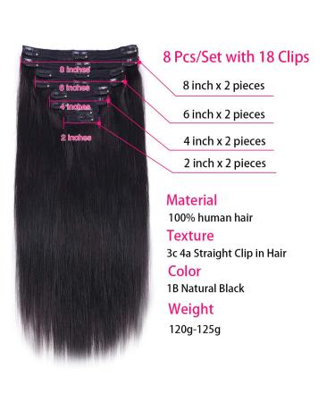 Nvnvdij 18 Inch Straight Clip in Hair Extensions - Brazilian Virgin Human Hair, 8pcs Double Weft Set with 18 Clips, Natural Black Color - Women's Hair Extensions - Buy Online on GoSupps.com