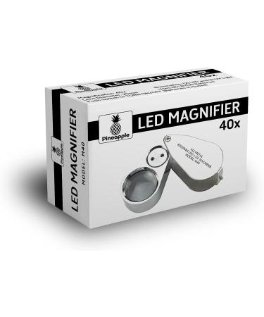 Pineapple 40X Jewelers Loupe with Light  UV Lighted Magnifying Glass Eye Loop  LED Illuminated Metal Pocket Magnifier for Jewelry  Plants  Currency  Coins  Diamonds  Stamps - Buy Online on GoSupps.com