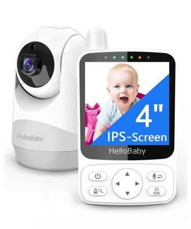 HelloBaby Baby Monitor 29-Hour Battery Life and 4" IPS Screen No Wifi Baby Monitor with Camera and Audio Remote Pan Tilt Camera 2x Zoom Infrared Night Vision Camera ECO Mode Time Display Temperature HB40