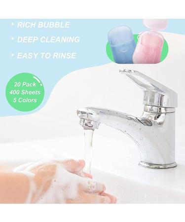 Aesackir 20 Pack with 400 Sheets in 5 Colors Portable Foaming Hand Soap Sheets Rich Bubble Deep Cleaning Travel Size Paper Soap Easy to Rinse - Buy Online on GoSupps.com