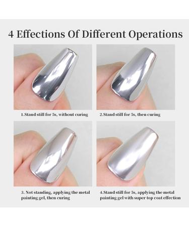 Metallic Gel Nail Polish Silver Gel Nail Polish Mirror Nails Finish Metal Painting Gel Super Glossy Soak off UV/LED Nail Gel 3D Metal Mirror Effect - Buy Online on GoSupps.com