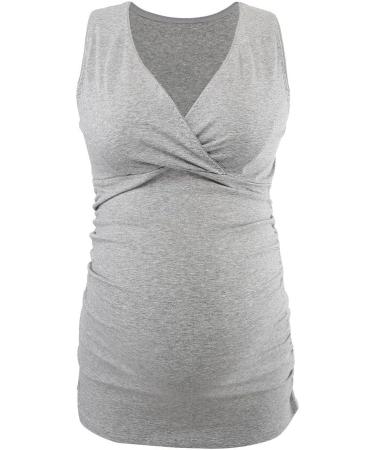 ZUMIY Maternity Nursing Top | Women's Cotton V Neck Ruched Waist | Double Layered Tank | Black+Grey 2-Pack - Buy Online on GoSupps.com
