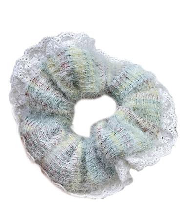 xbiez Cute Lace Trim French Hair Scrunchies for Women Girls Vintage Floral Hair Ties Hairband Elastic Ponytail Holder Headband 9 blue