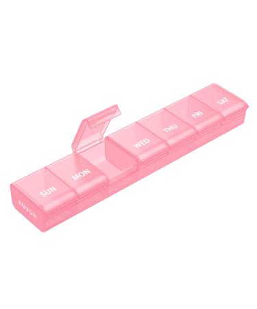 AUVON Weekly Pill Organizer with Effortless Opening Design Arthritis Friendly Pill Box BPA-Free Pill Organizer 7 Day Cute & Portable Pill Case for Vitamins Supplements and Medications A-pink M (Hold 6 Fish Oils)