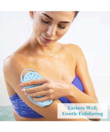 2 Pack Silicone Body Scrubber 2 in 1 Bath and Shampoo Brush - Gentle Exfoliating for Sensitive Skin - Double-Sided Brush for Men and Women - Lathers Well - Blue/Green - Buy Online on GoSupps.com