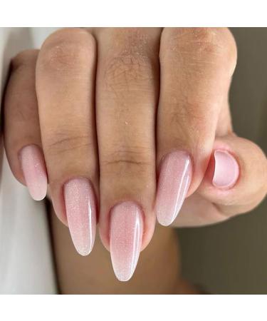 SINLOV Long Almond Fake Nails Pink Nude French False Nail Press on Nails Glossy Full Cover False Nails for Women and Girls