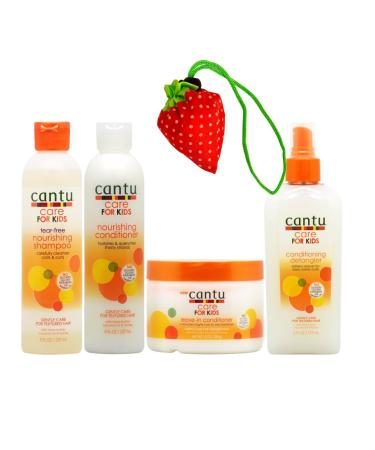 Cantu Care for Kids Shampoo Conditioner Leave-in Conditioner Detangler Value bundle Bonus Shopping bag