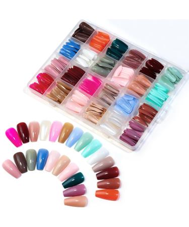 PLCPDM Press On Long 24 Cover Long Fake False Tip Solid Color Glossy False Suit 2