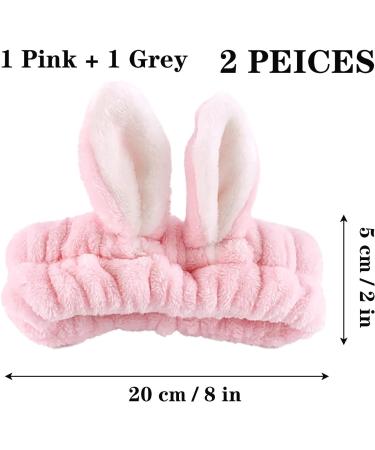 KEYRI 2 Pieces Face Wash Headband Spa Headbands Elastic Hair Band Bunny Ears Hair Bands Makeup Headbands Coral Fleece Headband Cute Wash Hair Band Bath Shower Head Wraps for Women Girls (Pink+Grey) - Buy Online on GoSupps.com