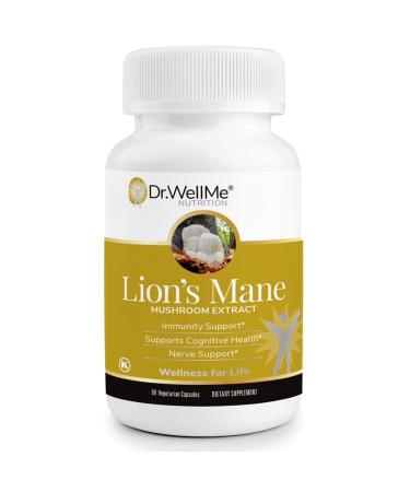 DR WELLME NUTRITION Organic Lion's Mane Mushroom Capsules 500mg 90 Veggie Capsules 3-Month Supply Cognitive Nerve & Immune Health Kosher & Halal Certified Free from Gluten & GMOs