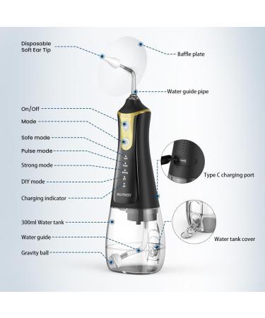 EnjoyNest Electric Ear Wax Removal Kit - Ear Cleaning Tool with 4 Pressure Modes for Adults & Kids - Home Use DIY Ear Irrigation Flushing System - Black - Buy Online on GoSupps.com