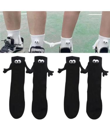 Hiufer Funny Magnetic Suction 3D Doll Couple Socks Couple Holding Hands Socks Funny Socks for Women Men Black