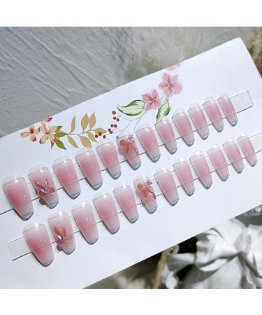 24 Pcs Long Blush Crystal Bow Press on Nails - False Tips Manicure for Women and Girls - Buy Online on GoSupps.com