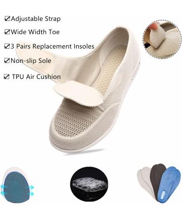 ZGDG Women's Wide Width Diabetic Shoes for Swollen Feet - 8 Wide 012-Beige - Buy Online on GoSupps.com