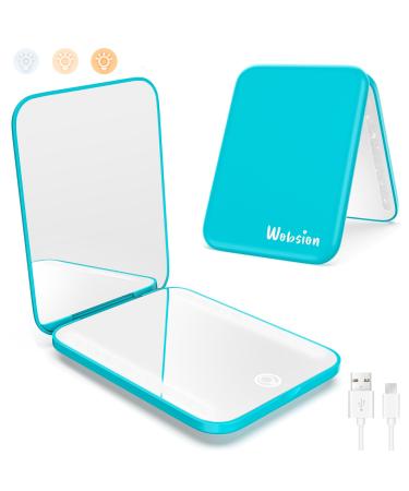 wobsion Compact Mirror with Light Rechargeable 1x/3x Magnifying Led Travel Makeup Mirror Handheld 2-Sided Pocket Mirror Small Portable Mirror for Handbag Gifts for Girls(Lake-blue) Blue Rechargeable