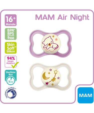 Buy MAM Air NIGHT Silicone Pacifier 16+ | Set of 4 Girls with Sterilized Transport Boxes | International Shipping Available - Buy Online on GoSupps.com