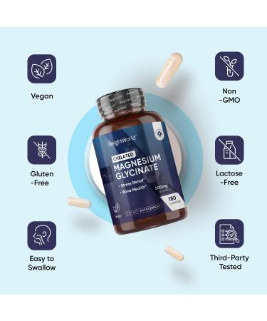 WeightWorld Pure Magnesium Glycinate 500mg - 150mg Elemental Magnesium Glycinate for Bone Health & Stress Relief - 180 Count - Vegan - Chelated Bisglycinate Capsules - GMP-Approved Non-GMO - Buy Online on GoSupps.com