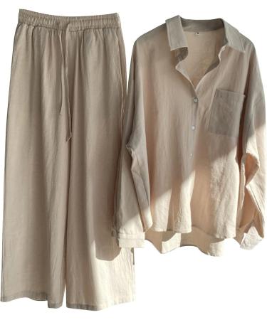 KEERADS Women's Linen Cotton Summer Outfit Set - Beige, 3X-Large - Buy Online on GoSupps.com