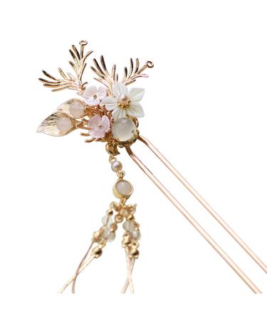 Yuri Hairpin Hair Clasp Sticks Picks Pearl Shell Handmade Classical Decoration Chinese Traditional Style Brass Fit for Wedding Hanfu Cheongsam (Face forward  fringe left)