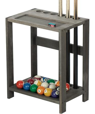 Vintage Gray Solid Wood Billiards Pool Cue Rack Floor Stand with Ball and Chalk Storage - Buy Online on GoSupps.com