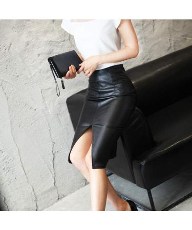 Sanahy Women's Faux Leather High Waisted Split Midi Skirt XXL Black - Buy Online on GoSupps.com