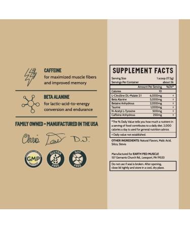 Earth Fed Muscle Stammpede Lemonade Pre Workout | Energy Boost Beta Alanine Caffeine Keto Friendly - 26 Servings - Buy Online on GoSupps.com