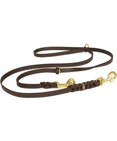 COPCOPET-fat leather line for dogs-3-way adjustable dog leash made of soft leather with carabiners & fittings made of brass-braided leash 100% handmade in Germany (2.80 m x 15mm | brown) 2.80 m x 15 mm brown