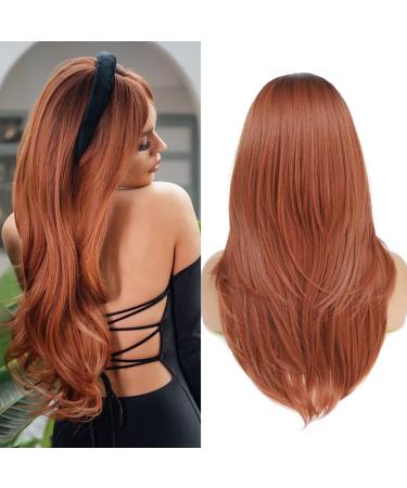 Szphoxer Auburn Layered Wig with Bangs - Long Straight Copper Brown Synthetic Hair Wig for Daily Party and Cosplay Use - Buy Online on GoSupps.com