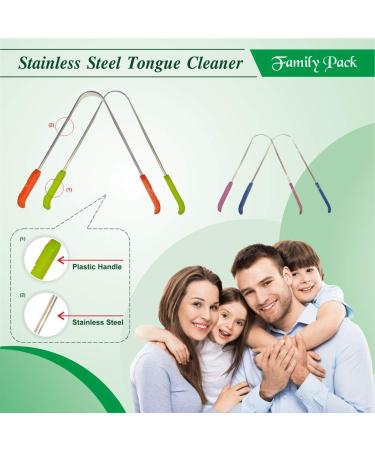 Premium Steel Tongue Cleaners for Adults & Children - Family Pack of 4 | Fresh Breath Solution - Buy Online on GoSupps.com