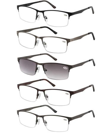 EYECEDAR Amcedar 5-Pack Reading Glasses Men Metal Half-Frame Spring Hinges Stainless Steel Material Readers +1.75 5 Pairs Mix 1.75 x - Buy Online on GoSupps.com