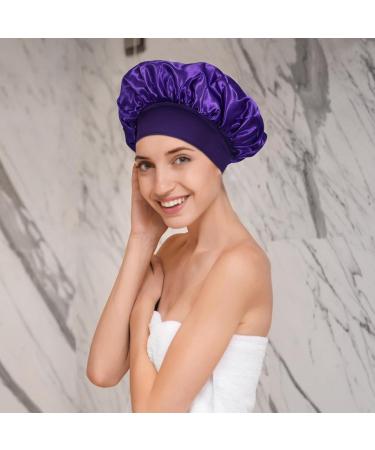 Satin Hair Towel Wrap | Luxurious Anti Frizz Satin Towel - Satin Hair Towel for Women Anti Frizz Satin Towel Protective Hair Turban Wrap for Most Hair Types Purple - Buy Online on GoSupps.com