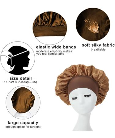 3 Pack Satin Bonnet Night Sleep Caps with Wide Elastic Band Silk Wrap Soft Head Cover Sleeping Hat for Women and Girls Curly Hair M-L Purple Black Gold - Buy Online on GoSupps.com